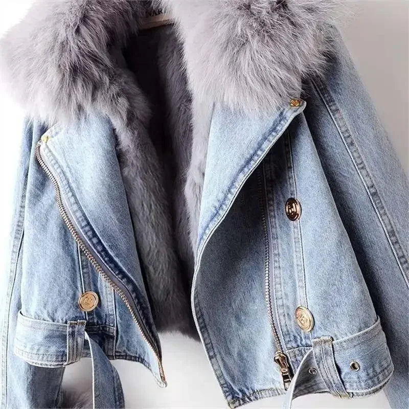 Veste en jean monroe en fourrure